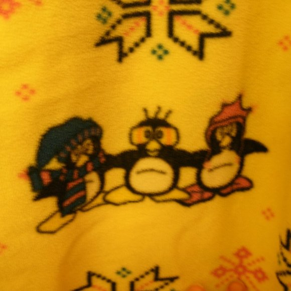 Xhilaration 1X plus fleece pajamas lounge pants PENGUINS snowflakes yellow blue - Picture 3 of 3